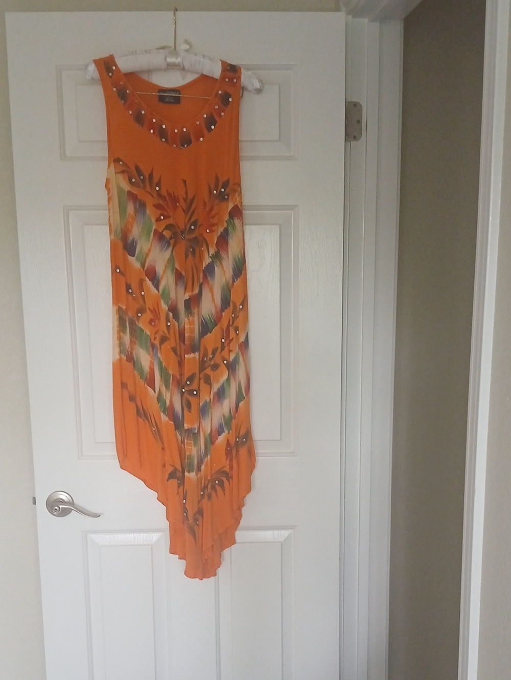 Sleeveless Asymmetrical Orange Embellished Summer Dress